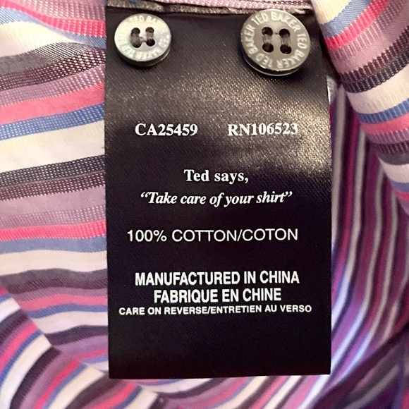 Ted Baker London Men’s Button Down Shirt Stripes Long Sleeve Purple Pink Sz 15.5 - Picture 4 of 15